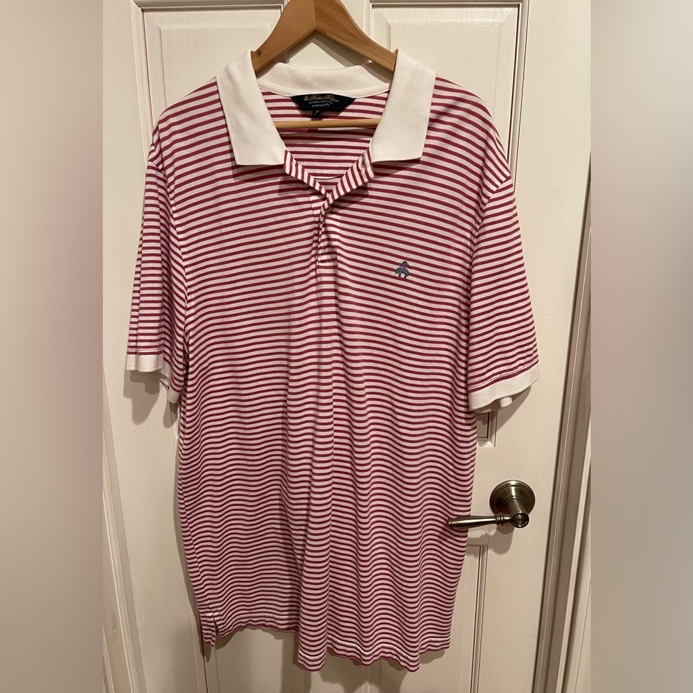 Brooks Brothers Mauvy Pink and White Striped Polo Shirt XXL